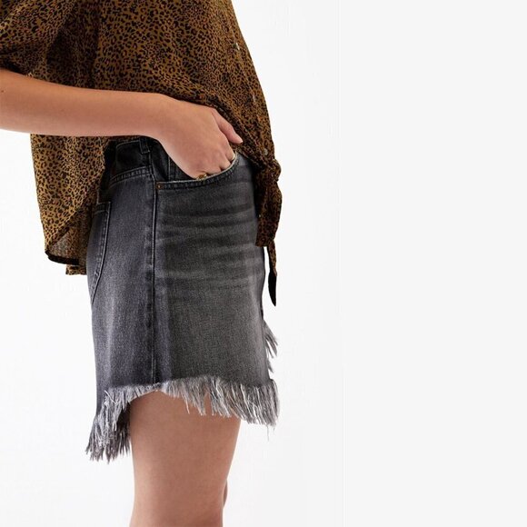 NWT Free People muted black wash denim distressed statement hem jean mini skirt - Picture 10 of 16